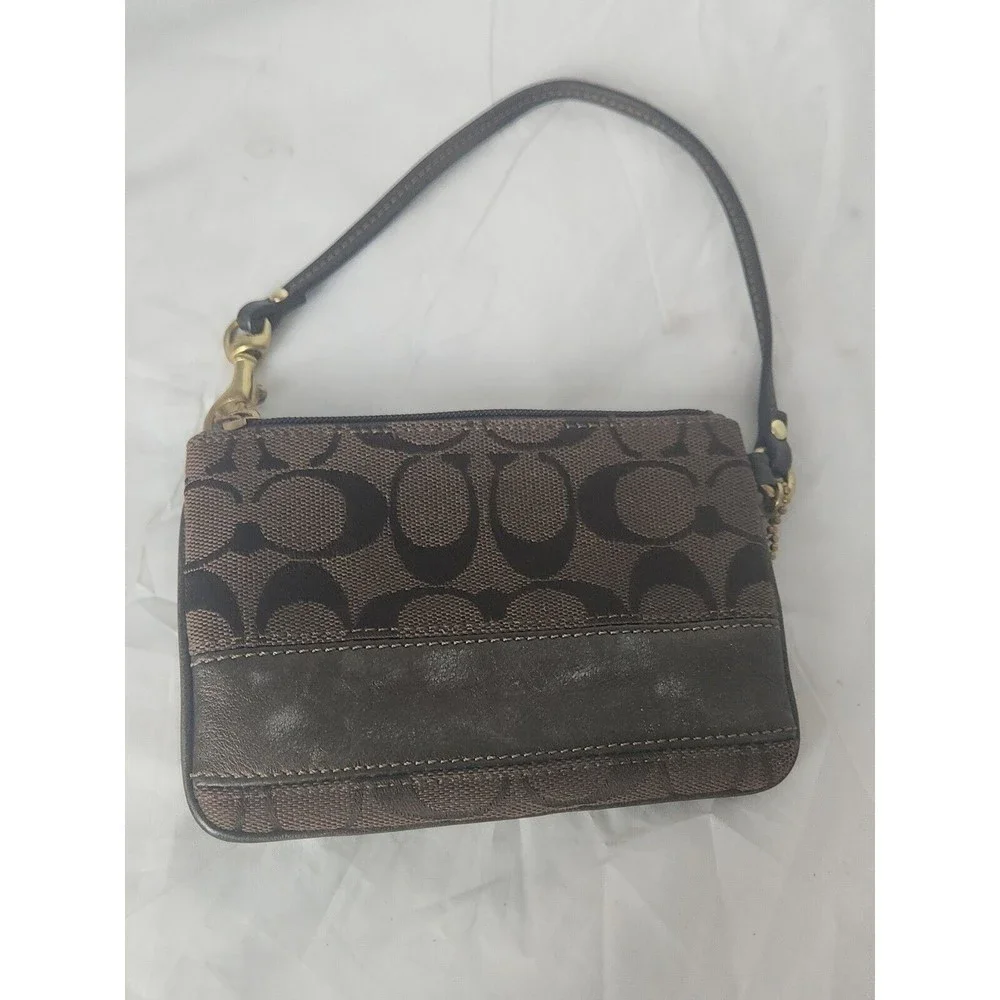 Coach F41637 Zip Wristlet wallet coin purse  In Signature Canvas dark‎ brown